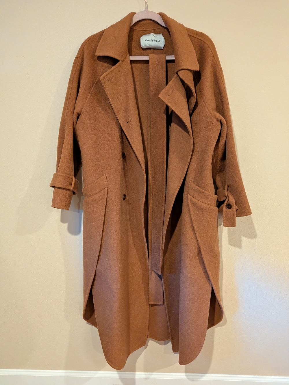 Women's Camel Brown Belted Wool Coat